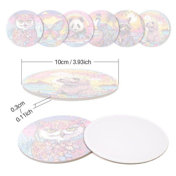 Paint by numbers 6" Coasters (6 pieces) - Wildlife Series with Panda, Raccoon and Seal