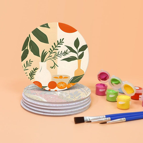 Paint by numbers 6" Coasters (6 pieces) - Modern Botanical Design