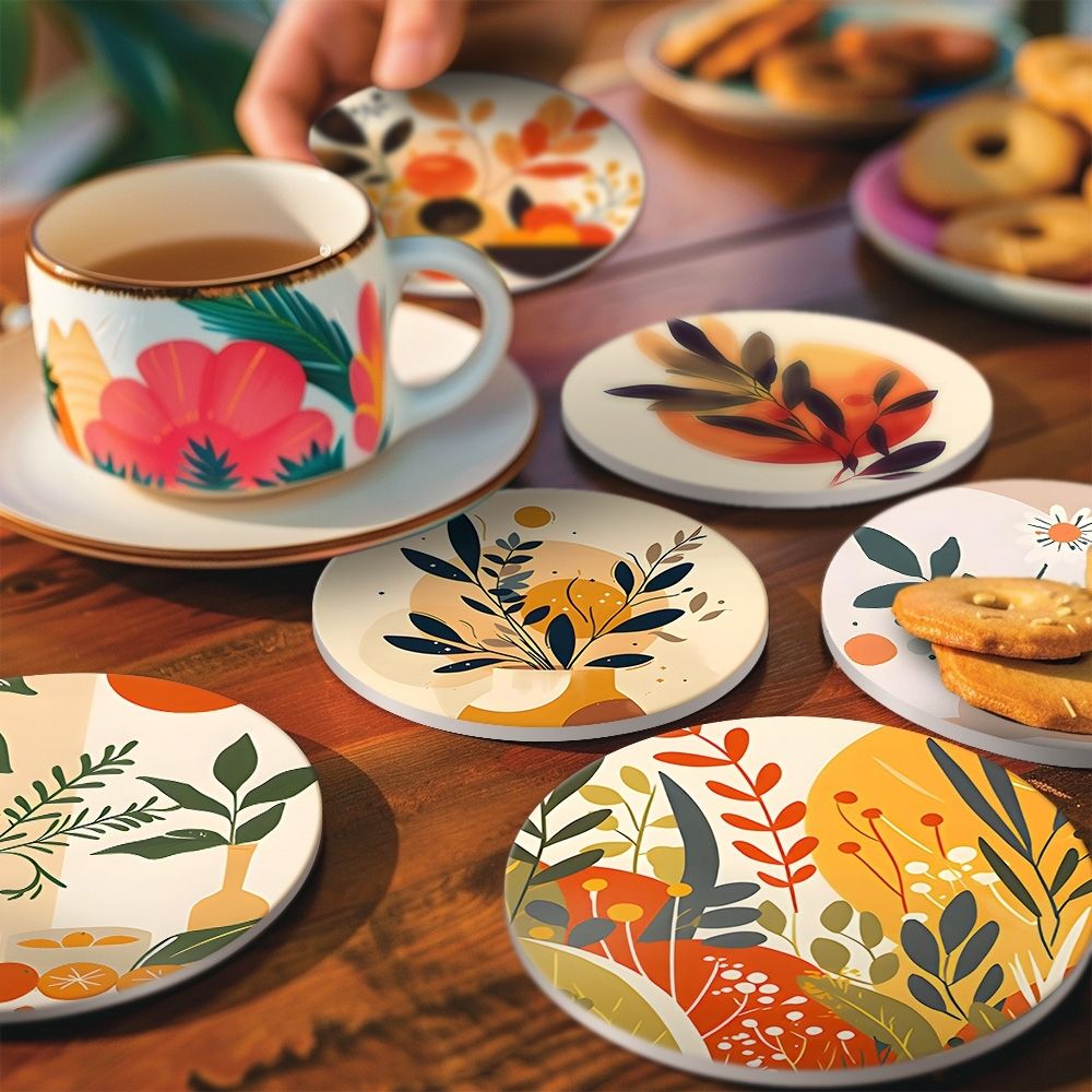 Paint by numbers 6" Coasters (6 pieces) - Modern Botanical Design