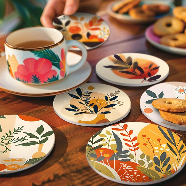 Paint by numbers 6" Coasters (6 pieces) - Modern Botanical Design