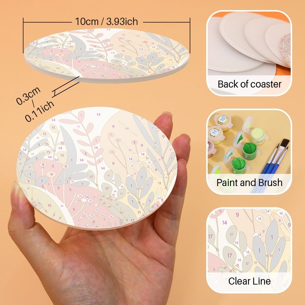 Paint by numbers 6" Coasters (6 pieces) - Modern Botanical Design