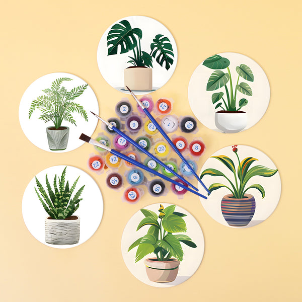 Paint by numbers 6" Coasters (6 pieces) - Monstera and Fern