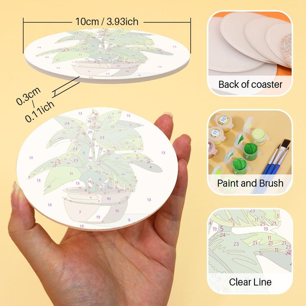 Paint by numbers 6" Coasters (6 pieces) - Monstera and Fern
