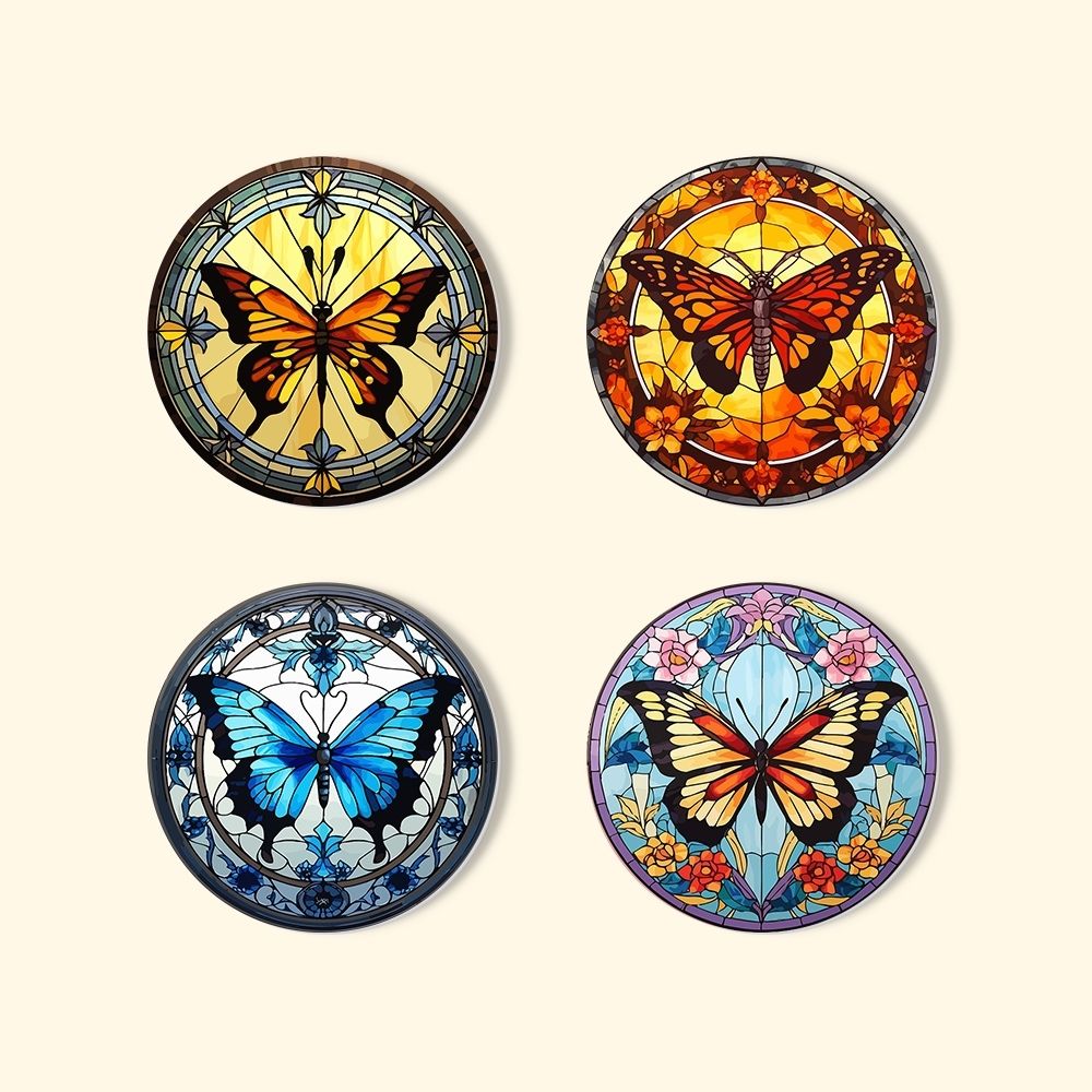 Paint by numbers 6" Coasters (4 pieces) - Vibrant Wings: A Butterfly Quartet