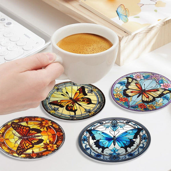 Paint by numbers 6" Coasters (4 pieces) - Vibrant Wings: A Butterfly Quartet