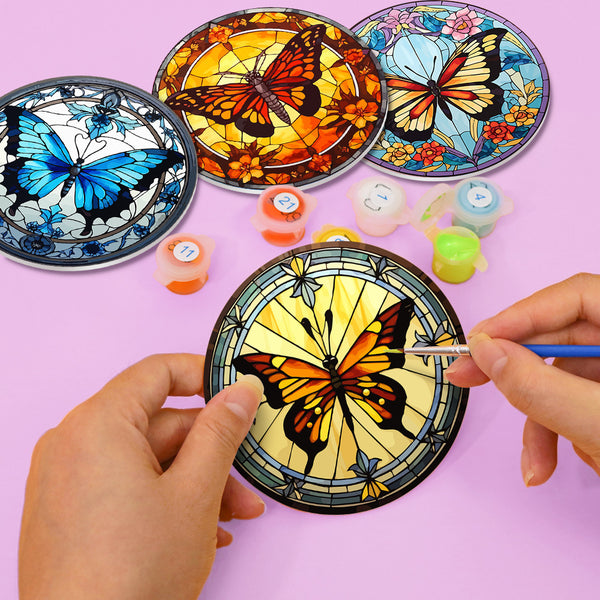 Paint by numbers 6" Coasters (4 pieces) - Vibrant Wings: A Butterfly Quartet