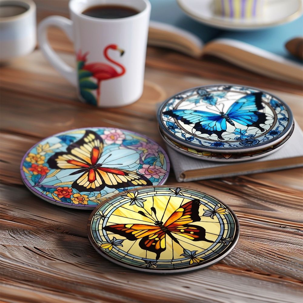Paint by numbers 6" Coasters (4 pieces) - Vibrant Wings: A Butterfly Quartet