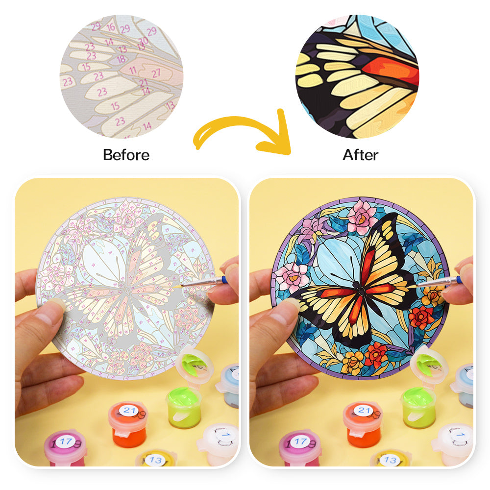 Paint by numbers 6" Coasters (4 pieces) - Vibrant Wings: A Butterfly Quartet