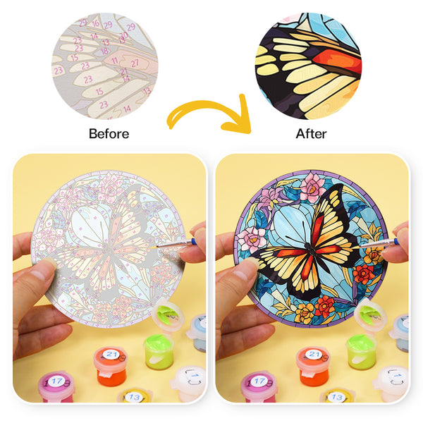 Paint by numbers 6" Coasters (4 pieces) - Vibrant Wings: A Butterfly Quartet