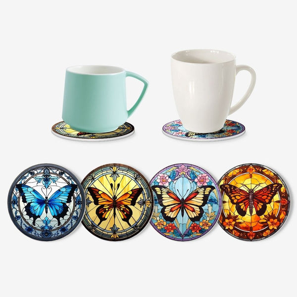 Paint by numbers 6" Coasters (4 pieces) - Vibrant Wings: A Butterfly Quartet