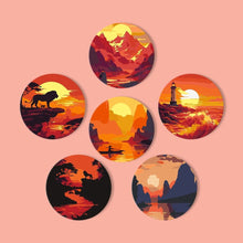 Load image into Gallery viewer, Paint by numbers 6" Coasters (6 pieces) - Sunset Scene