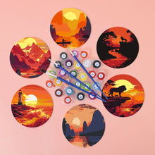 Load image into Gallery viewer, Paint by numbers 4" Coasters (6 pieces) - Sunset Scene