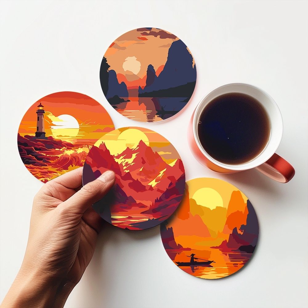 Paint by numbers 6" Coasters (6 pieces) - Sunset Scene