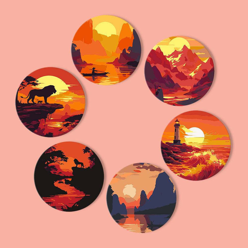 Paint by numbers 6" Coasters (6 pieces) - Sunset Scene