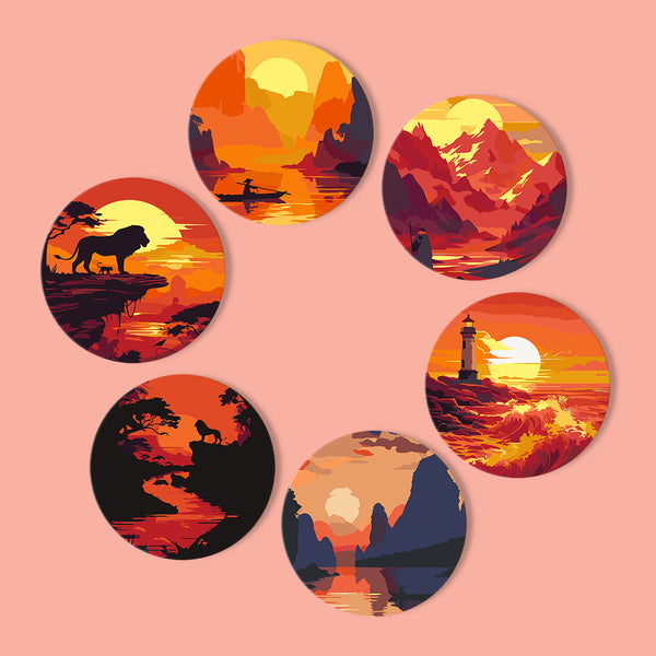 Paint by numbers 6" Coasters (6 pieces) - Sunset Scene