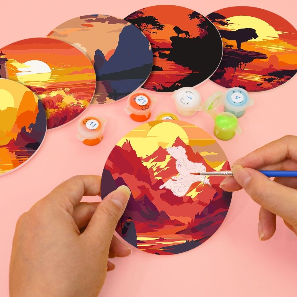 Paint by numbers 6" Coasters (6 pieces) - Sunset Scene