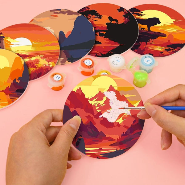 Paint by numbers 6" Coasters (6 pieces) - Sunset Scene