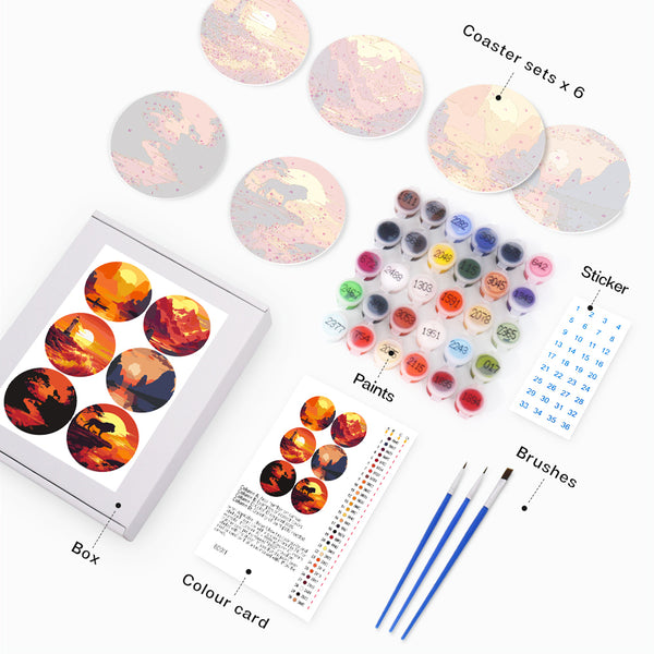 Paint by numbers 6" Coasters (6 pieces) - Sunset Scene