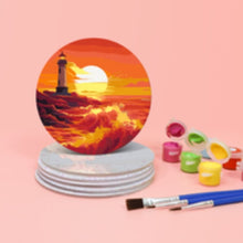 Load image into Gallery viewer, Paint by numbers 4" Coasters (6 pieces) - Sunset Scene