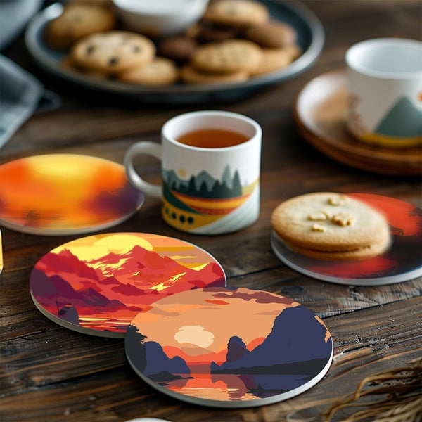 Paint by numbers 6" Coasters (6 pieces) - Sunset Scene