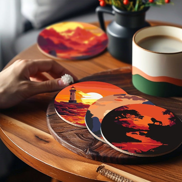 Paint by numbers 6" Coasters (6 pieces) - Sunset Scene
