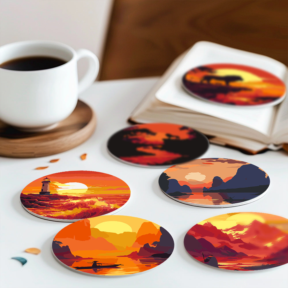 Paint by numbers 6" Coasters (6 pieces) - Sunset Scene