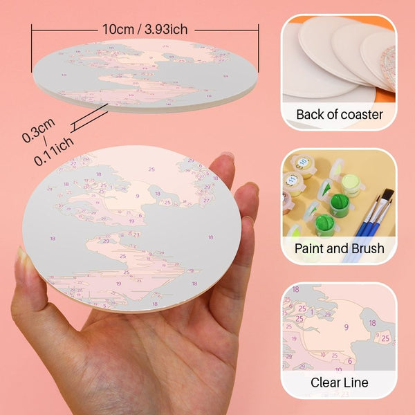 Paint by numbers 6" Coasters (6 pieces) - Sunset Scene