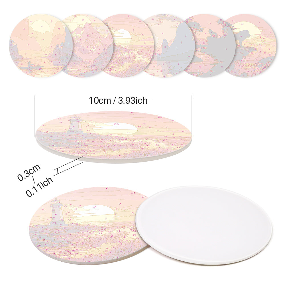 Paint by numbers 6" Coasters (6 pieces) - Sunset Scene