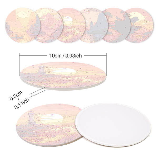 Paint by numbers 6" Coasters (6 pieces) - Sunset Scene