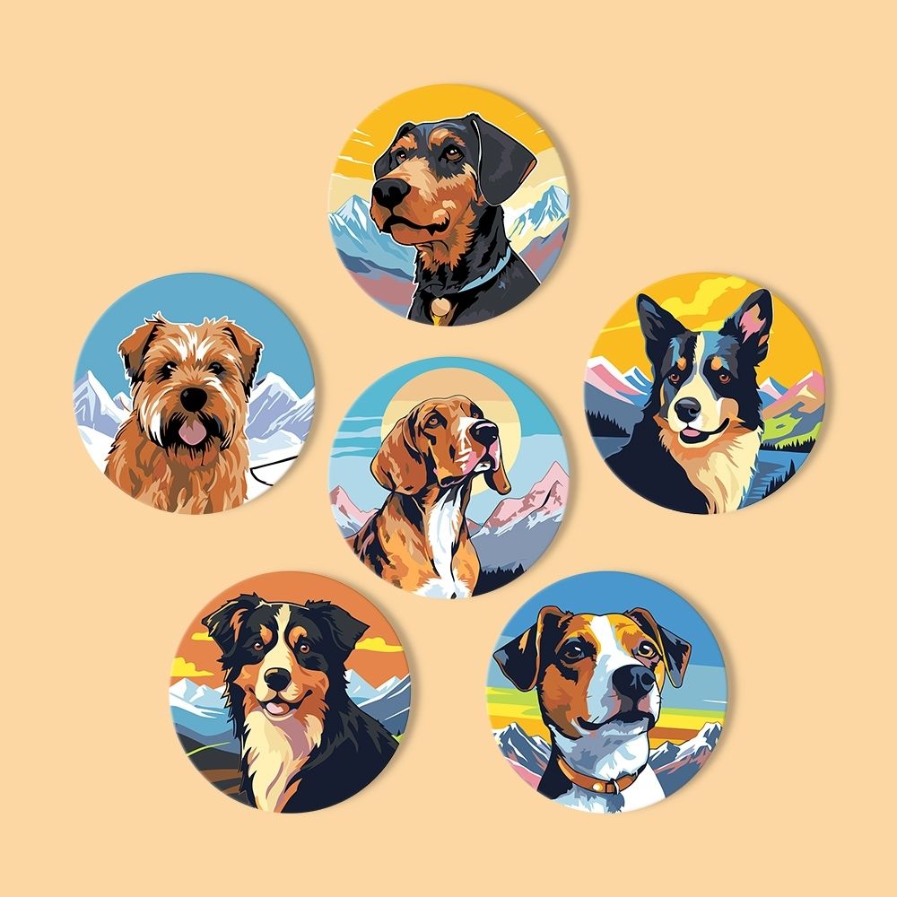 Paint by numbers 6" Coasters (6 pieces) - Cute Dogs