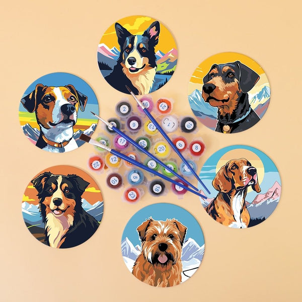 Paint by numbers 6" Coasters (6 pieces) - Cute Dogs