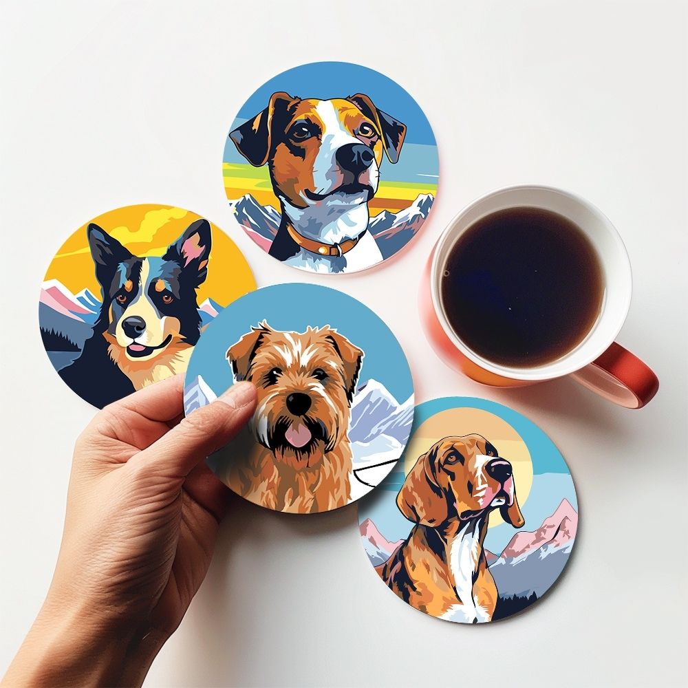 Paint by numbers 6" Coasters (6 pieces) - Cute Dogs