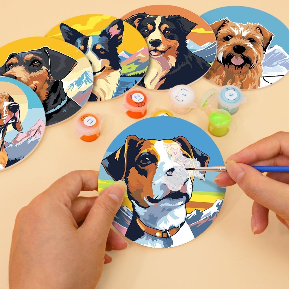 Paint by numbers 6" Coasters (6 pieces) - Cute Dogs