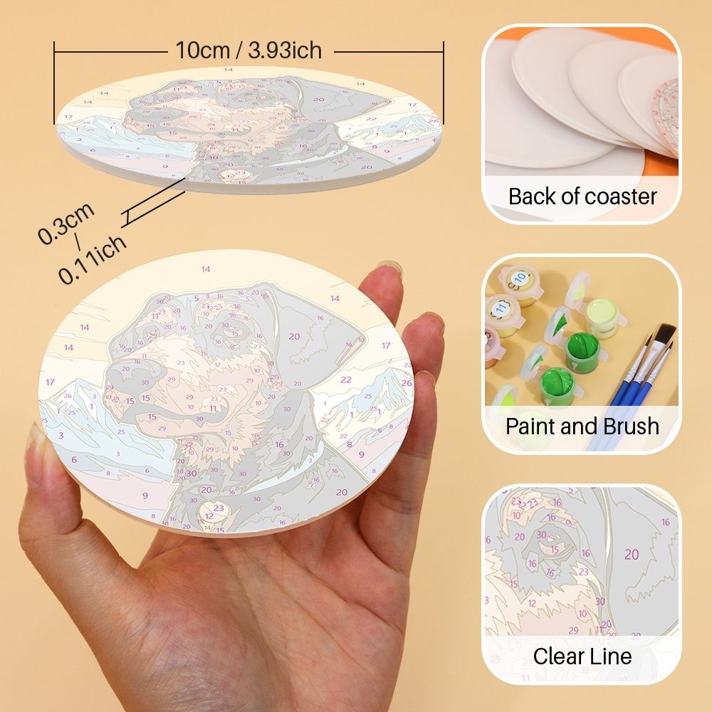 Paint by numbers 6" Coasters (6 pieces) - Cute Dogs