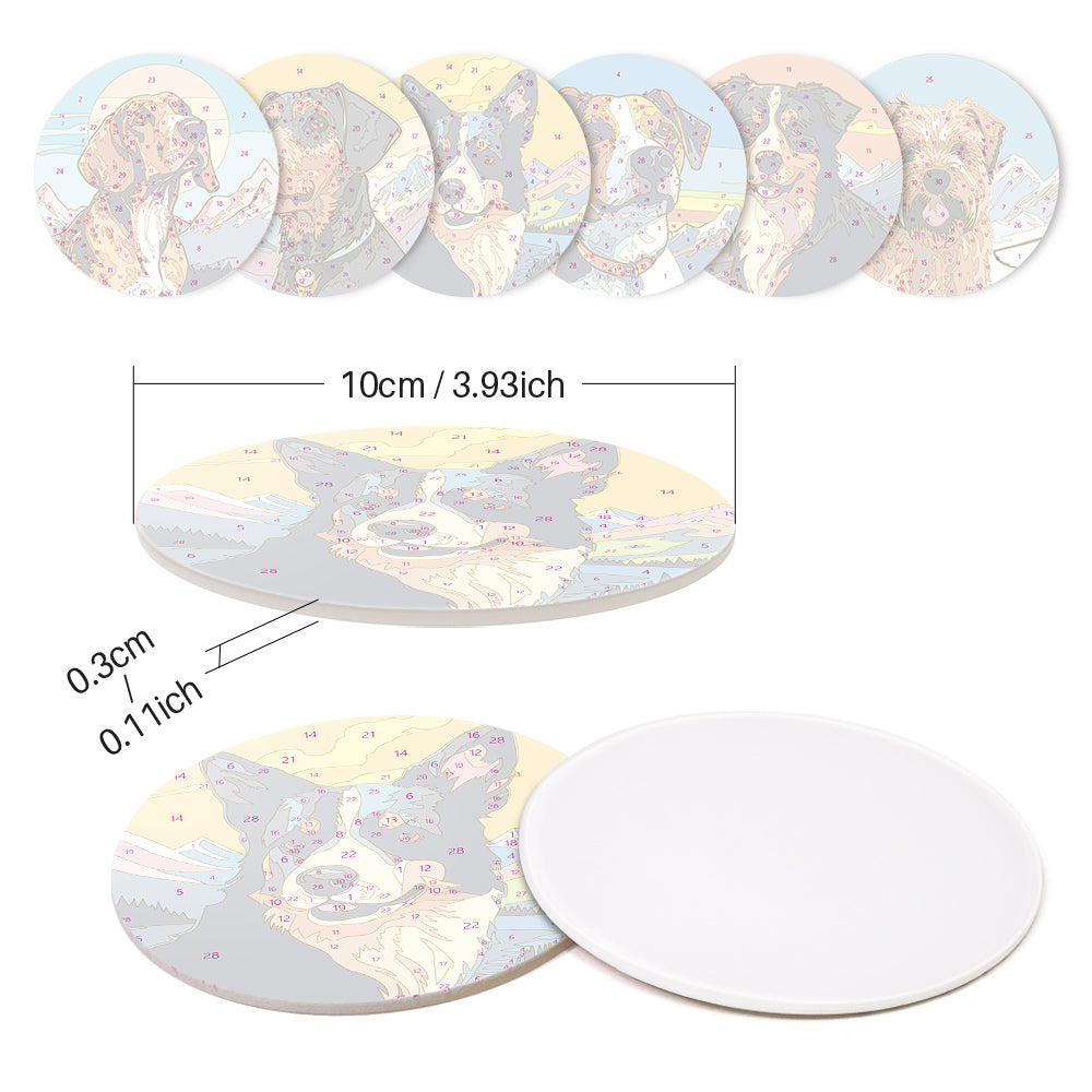 Paint by numbers 6" Coasters (6 pieces) - Cute Dogs