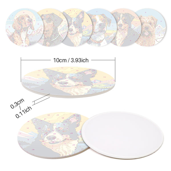 Paint by numbers 6" Coasters (6 pieces) - Cute Dogs