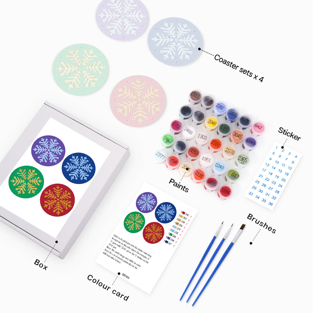 Paint by numbers 6" Coasters (4 pieces) - Snowflake