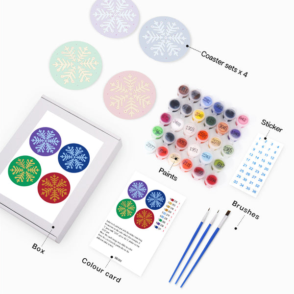 Paint by numbers 6" Coasters (4 pieces) - Snowflake