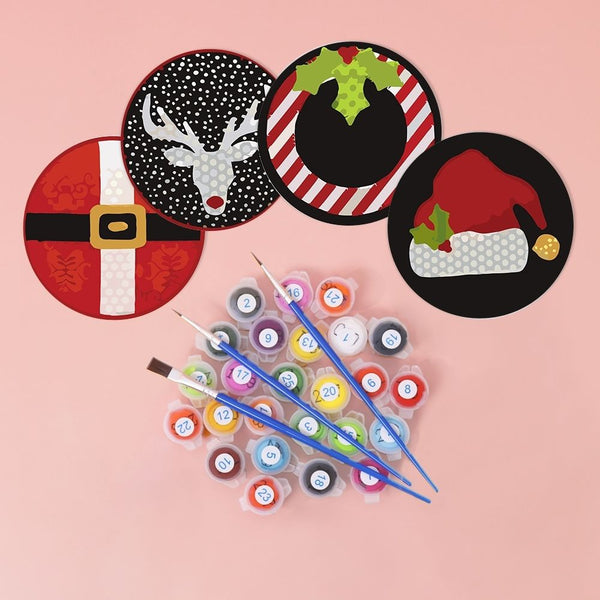 Paint by numbers 6" Coasters (4 pieces) - Creative Christmas Gift