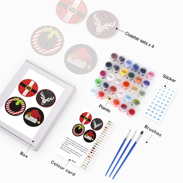 Paint by numbers 6" Coasters (4 pieces) - Creative Christmas Gift