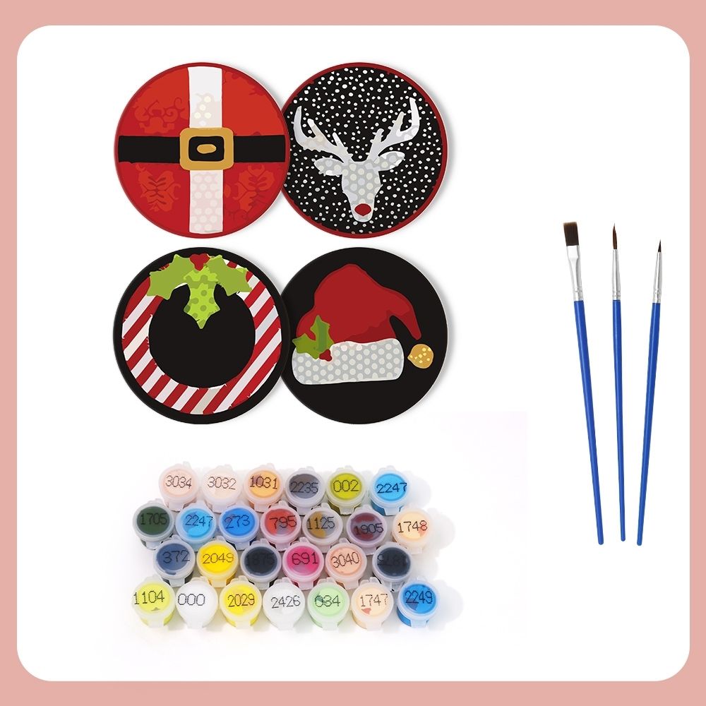 Paint by numbers 6" Coasters (4 pieces) - Creative Christmas Gift