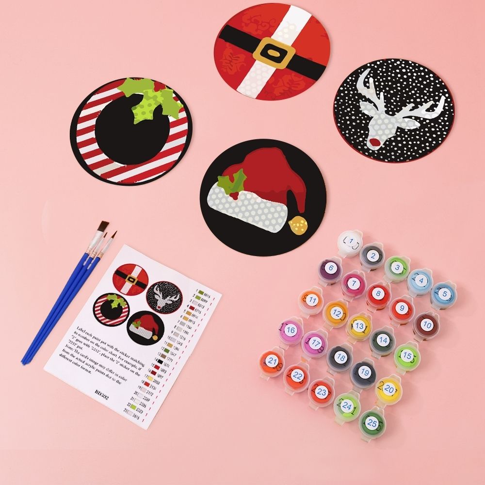 Paint by numbers 6" Coasters (4 pieces) - Creative Christmas Gift