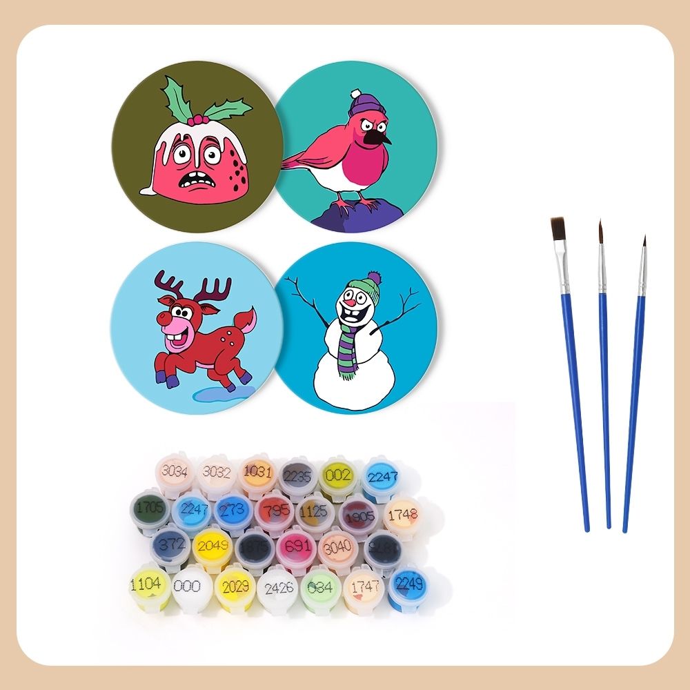 Paint by numbers 6" Coasters (4 pieces) - Creative Christmas Gift 1