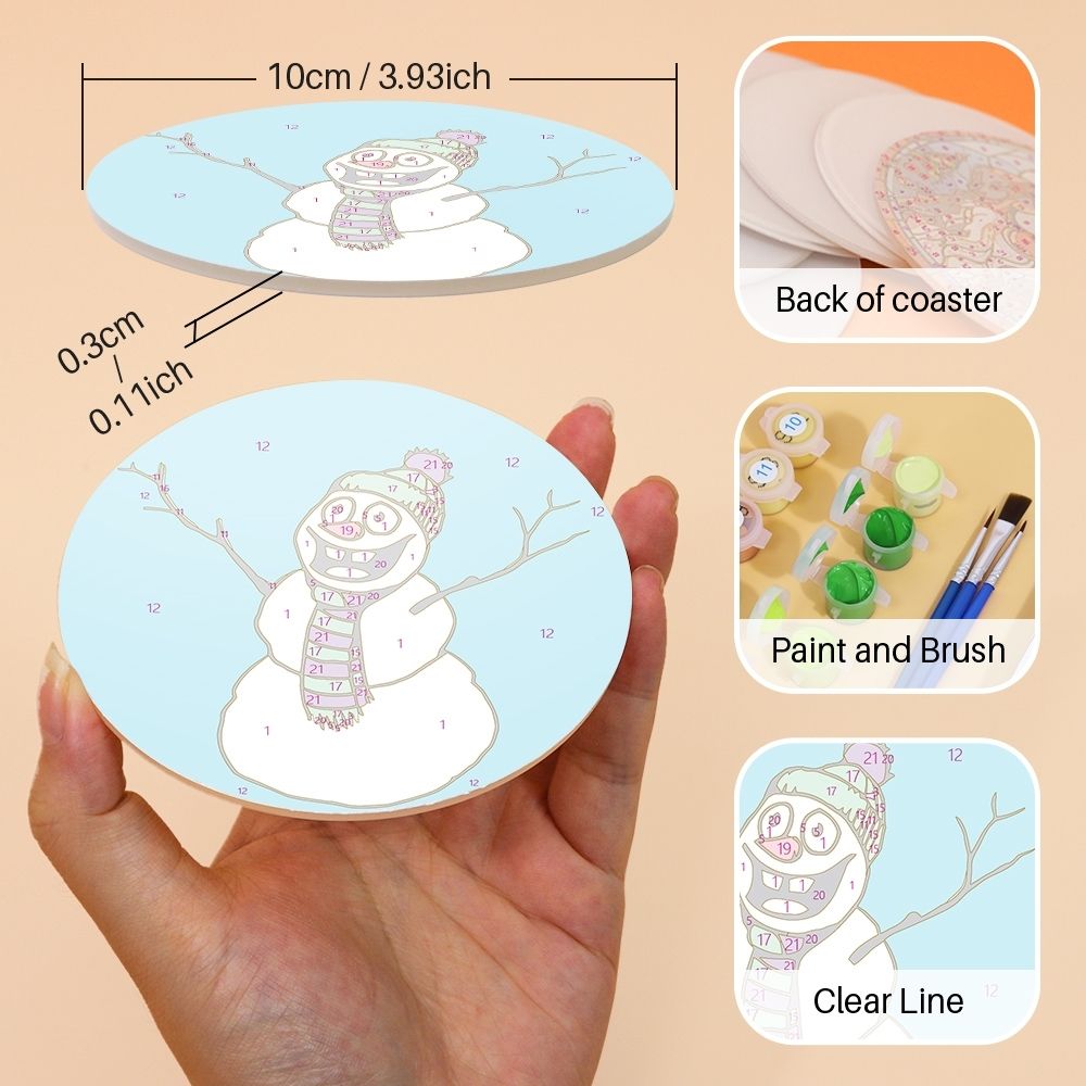 Paint by numbers 6" Coasters (4 pieces) - Creative Christmas Gift 1