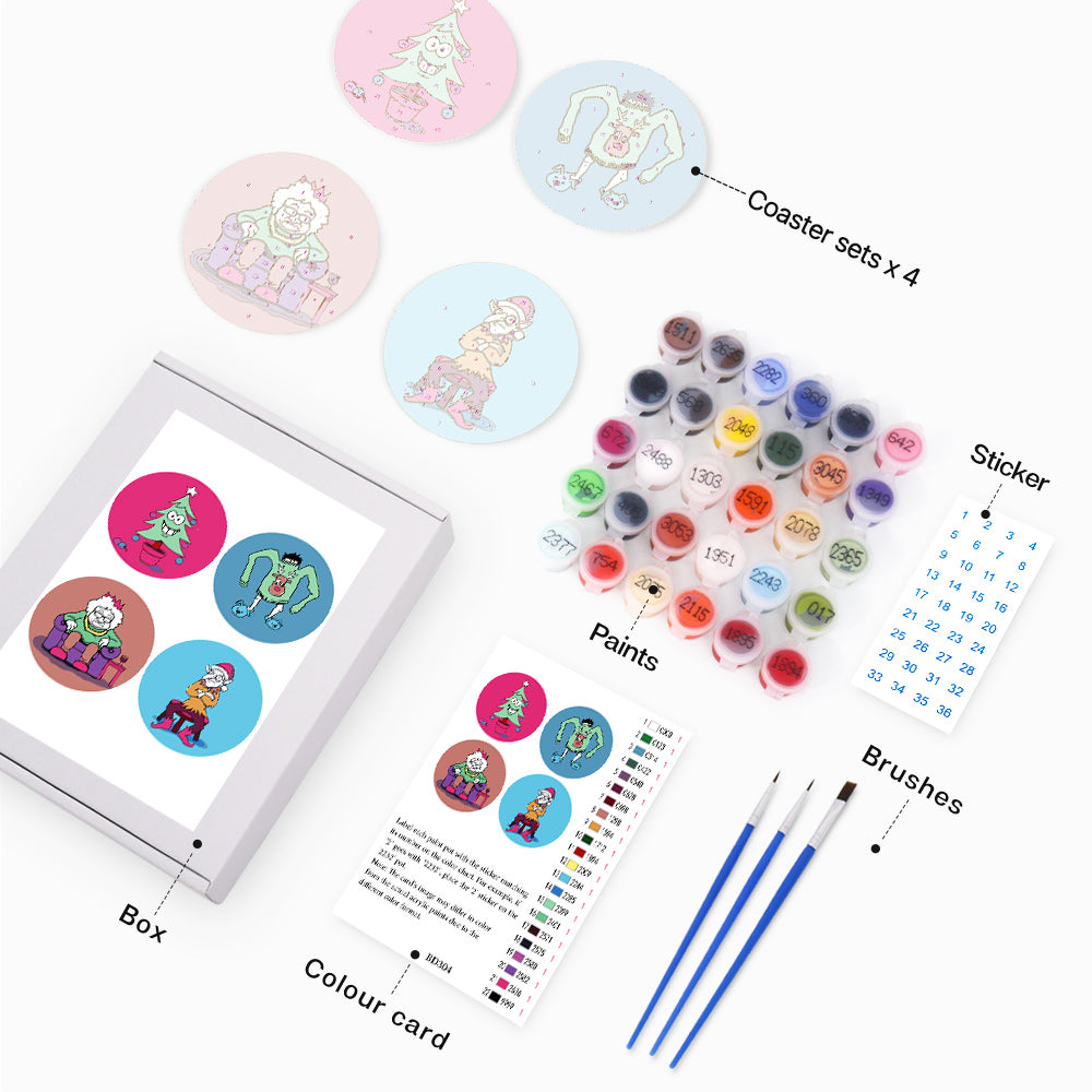 Paint by numbers 6" Coasters (4 pieces) - Creative Christmas Gift 2