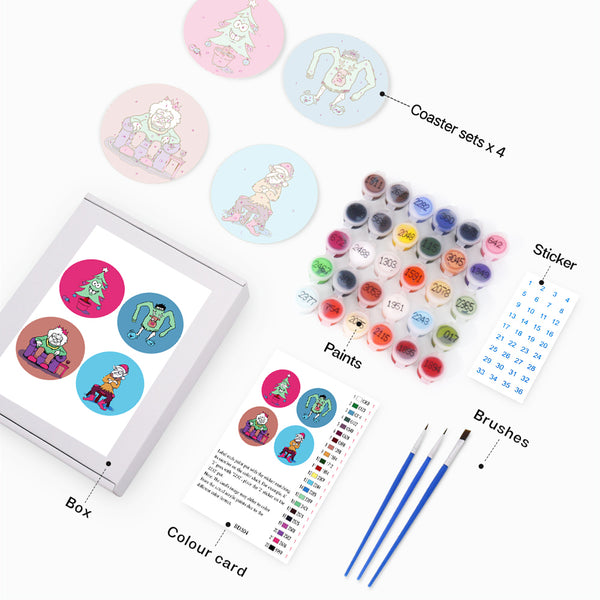 Paint by numbers 6" Coasters (4 pieces) - Creative Christmas Gift 2