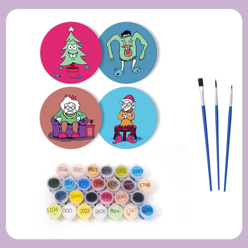 Paint by numbers 6" Coasters (4 pieces) - Creative Christmas Gift 2