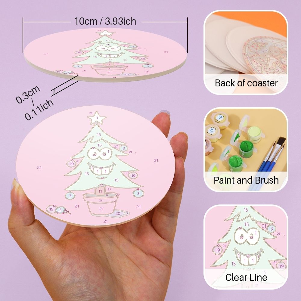 Paint by numbers 6" Coasters (4 pieces) - Creative Christmas Gift 2