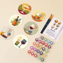 Load image into Gallery viewer, Paint by numbers 4" Coasters (6 pieces) - Wine Tasting