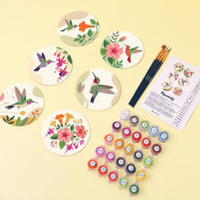 Load image into Gallery viewer, Paint by numbers 4" Coasters (6 pieces) - Hummingbird Dance